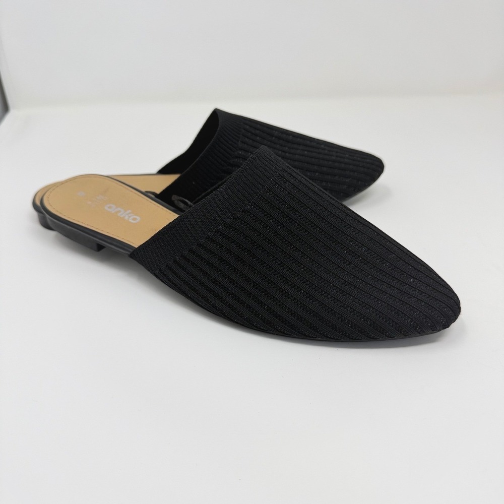 ANKO Women's 8 Black Ribbed Knit Pointed Toe Flat Mule Business Casual